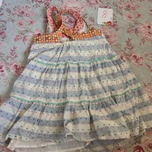 Matilda Jane White Striped Sundress with Pastel Dots and Pink/Orange Trim